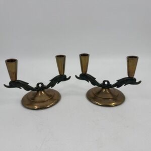 Vintage Bronze‎ Dolphin Candlestick Holders Pair Made in Denmark